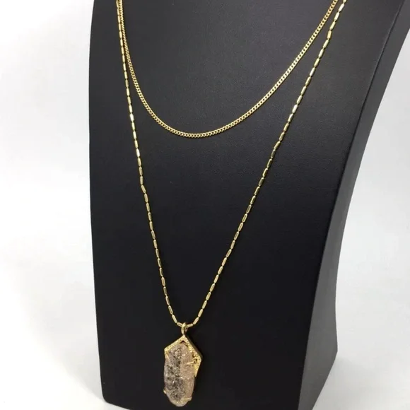 NWT [Vince Camuto] Iridescent Gemstone Dual Strand Gold Chain Pendant Necklace - Picture 3 of 10